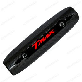 EXHAUST COVER HEAT SHIELD CARBON T-MAX 500 530 2007-2016 LOGO 3D BLACK RED