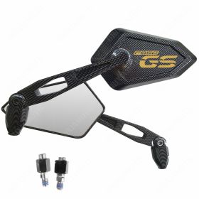 PAIR OF APPROVED CARBON LOOK MIRRORS WITH LOGO GOLD FOR BMW F 850 GS