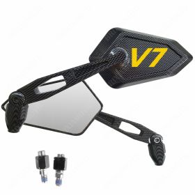 PAAR SPIEGEL CARBON LOOK MIT LOGO GELB FUR MOTO GUZZI 750 V7 V7 II V7 III