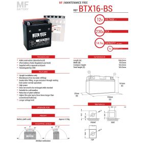 BATTERIA BS YTX16-BS CON ACIDO A CORREDO