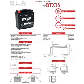 BS BATTERY PRECHARGED SLA BTX16 YTX16-BS