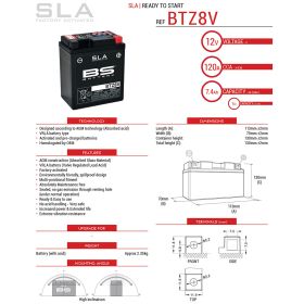 BS BATTERY PRECHARGED SLA BTZ8V YTZ8V