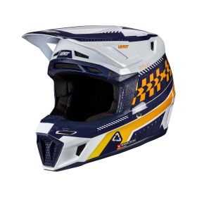 Casco motocross LEATT Moto 8.5 Composite bianco blu arancio con maschera 5.5