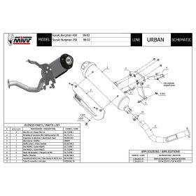 MIVV Urban Komplettauspuff genehmigt aus Edelstahl für SUZUKI Burgman 250 1998-2002