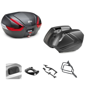 GIVI Top Case Kit V47 V37 TECH Carbon Smoke/Red 47/37L for YAMAHA