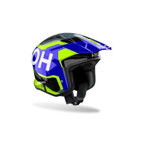 Casque Jet Trial AIROH TRR II Jupiter Bleu Jaune Fluo Brillant