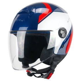 Jet Helm CGM 167D FLO Sport Blau Weiß Rot Glänzend Langes Visier