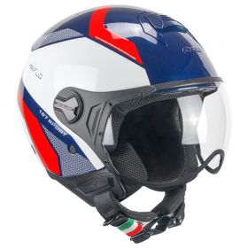 Jet Helm CGM 167D FLO Sport Blau Weiß Rot Glänzend Geformtes Visier
