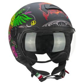 Jet Helm CGM 167S FLO JOY Schwarz Hellblau Grün Matt Geformtes Visier