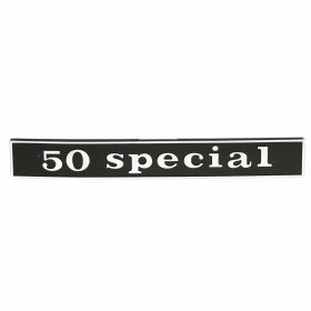 Targhetta 50 special nera/alluminio 132x17 mm 2 perni interasse 110 mm