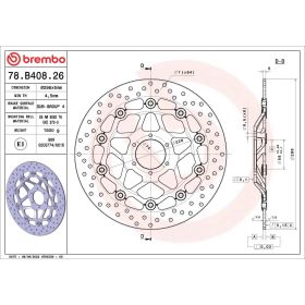 Disque de frein flottant BREMBO 78B40826 Gold Series D.296 Épaisseur 5 mm 6 trous HONDA