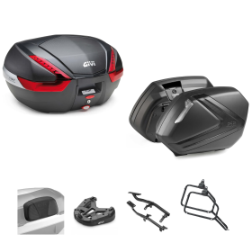 GIVI V47 Top Case Kit V37 TECH Carbon Smoked/Red 47/37L for SUZUKI DL V STROM
