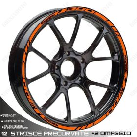 KIT STRISCE PROFILI J300 ADESIVI CERCHI STICKERS LOGO J300 ARANCIO
