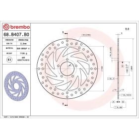 Disque de frein fixe BREMBO 68B407B0 Série Or Acier inoxydable D.260 Épaisseur 4mm 5 trous