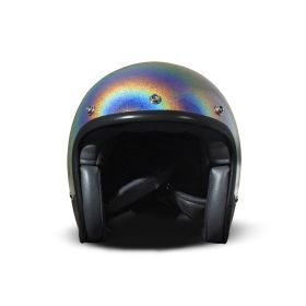 Jet Helmet Cafe Racer DMD RETRO Rainbow Silver Glossy