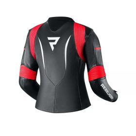 Giacca moto donna in pelle REBELHORN REBEL nera/rossa fluo/bianca