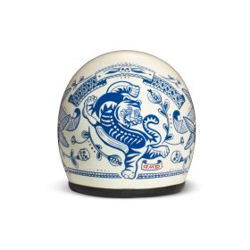 Jet Helm Cafe Racer DMD RETRO Tigre Weiß Blau