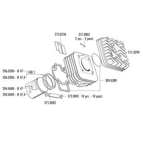 POLINI Cylinder Group D.47 stroke 39.3 68cc cast iron cylinder