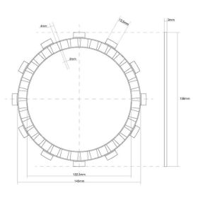 Disco frizione FCC guarnito 12 Denti D. interno 158mm Esterno 122,5mm