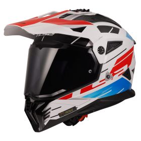 Casco Enduro Dual Road LS2 MX702 PIONEER II Namib Bianco Lucido Blu Rosso