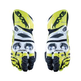 Motorcycle Gloves FIVE RFX RACE Summer Leather White Fluo Yellow