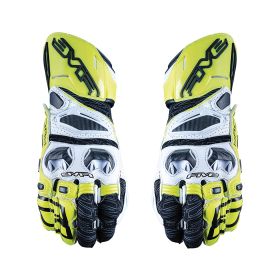 Motorcycle Gloves FIVE RFX RACE Summer Leather White Fluo Yellow