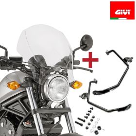 GIVI KOMPLETTES KIT VON KLEMMEN AL1160A + WINDSCHUTZ 140A FUR HONDA REBEL 500