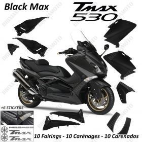 KIT 10 VERKLEIDUNGEN PLASTIC BLACK SATIN 530 TMAX T MAX '12 '14 STICKER SILBER