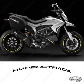 SET OF RIM WHEEL STICKERS DECALS SPORT LINE DUCATI HYPERSTRADA WHITE YELLOW