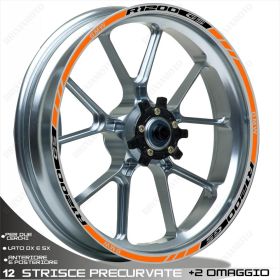 SET OF RIM WHEEL STICKERS DECALS SPORT LINE BMW R 1200 GS BLACK ORANGE