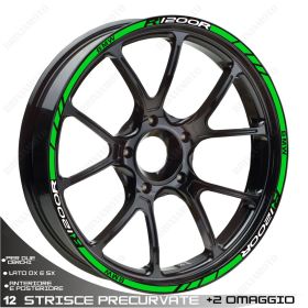 SET OF RIM WHEEL STICKERS DECALS SPORT LINE BMW R1200R 2005-2014 WHITE GREEN