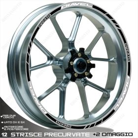 SET OF RIM WHEEL STICKERS DECALSSPORT LINE DUCATI DIAVEL WHITE BLACK