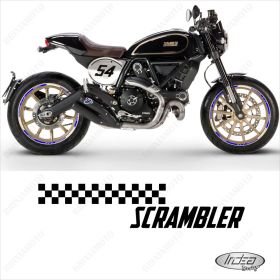 ENSEMBLE AUTOCOLLANTS LIGNE SPORT DUCATI SCRAMBLER CAFE RACER 17-17 BLANC BLEU
