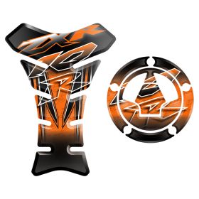 ADHESIFS 3D RESERVOIR + BOUCHON ORANGE NOIR FITS KAWASAKI ZX-6R NINJA 2006 2017