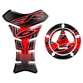 TANKSCHUTZ DECKEL AUFKLEBER 3D ROT SCHWARZ FITS KAWASAKI ER6N ER6F 650 2009 2016