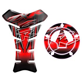 TANKSCHUTZ DECKEL AUFKLEBER 3D ROT SCHWARZ FITS KAWASAKI ZX-6R NINJA 2006 2017
