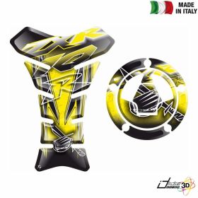 ADHESIFS 3D RESERVOIR + BOUCHON BLANC JAUNE FITS KAWASAKI ZX-10R NINJA 2004 2010