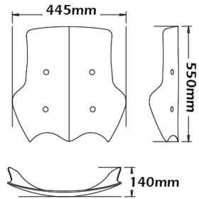 ISOTTA mittlere Windschutzscheibe transparent 550x445x6mm mit ABE-Zulassung ohne anbauteile