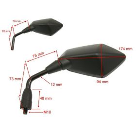 JMP rechte Lenker-Spiegel homologiert schwarz BA19-K0044B-R für Kawasaki Z