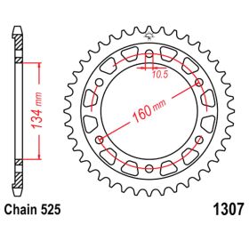 REAR SPROCKET ALU 44 TOOTH 525 SILVER