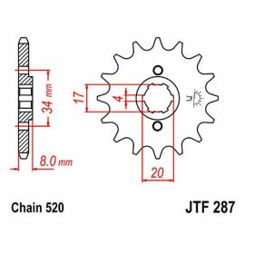 Pignon JT pas 520 15 dents JTF287.15 pour Honda XL