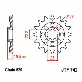 Pignone JT passo 520 14 denti JTF742.14 per Ducati