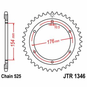 Corona JT 44 denti passo 525 acciaio per Honda