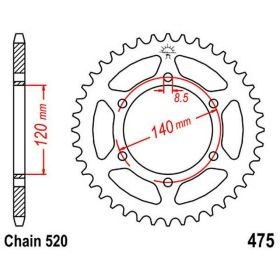 Corona JT 42 denti passo 520 acciaio JTR475.42