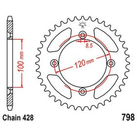JT Sprocket 50 dents 428 pas acier argenté JTR798.50