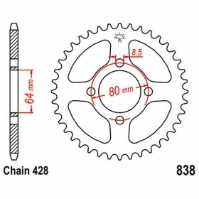 JT Sprocket 38 Zähne Teilung 428 Silberstahl JTR838.38