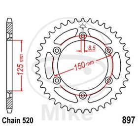 REAR SPROCKET Z52 520 BLACK D.INT. 125 727.06.06