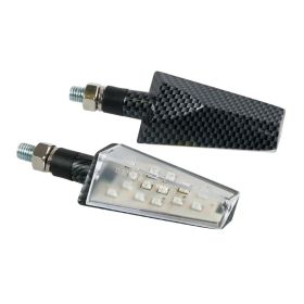 Lampa Duke 12V LED Motorrad-Blinker Carbon Weißes Glas Orange Licht
