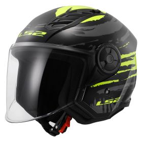 Casque Jet LS2 OF616 AIRFLOW II Brush Noir Brillant Jaune Haute Visibilité
