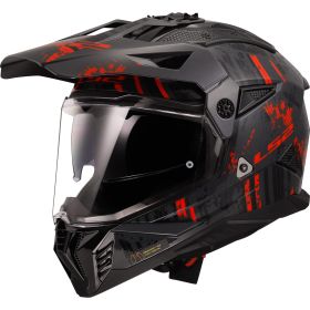 Casco Enduro Dual Road LS2 MX702 PIONEER II Crazy Nero Opaco Grigio Rosso